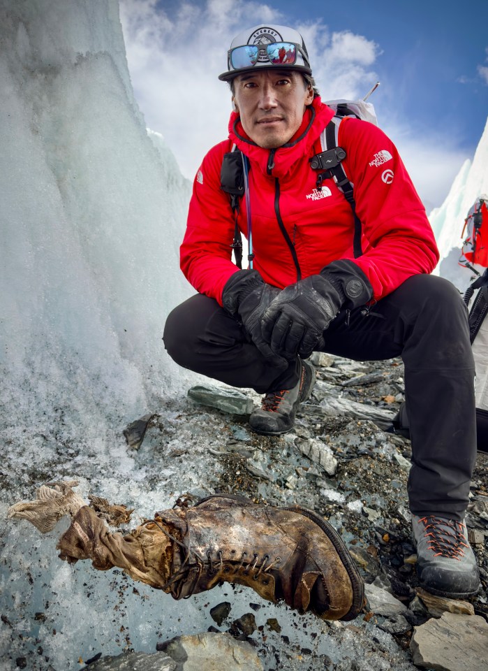 A foot thought to belong to a British mountaineer who vanished on Mount Everest 100 years ago has been found by documentary makers.