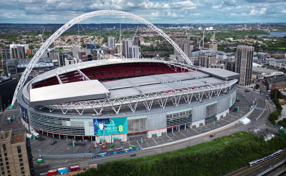 an aerial view of the wembley stadium in london