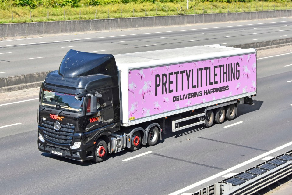 a truck that says prettylittlething delivering happiness