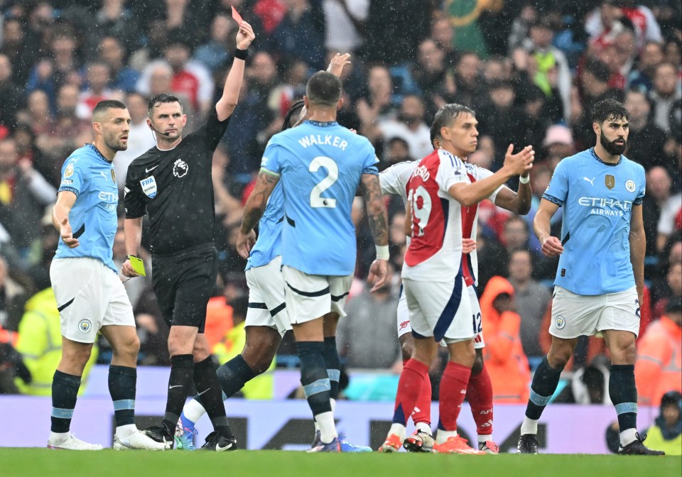 Leandro Trossard was dismissed against Manchester City after also kick the ball away