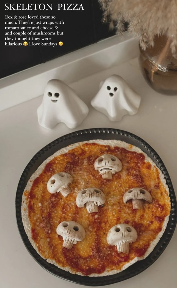 Stacey used four ingredients to make her Spooky Skeleton Pizza, pictured