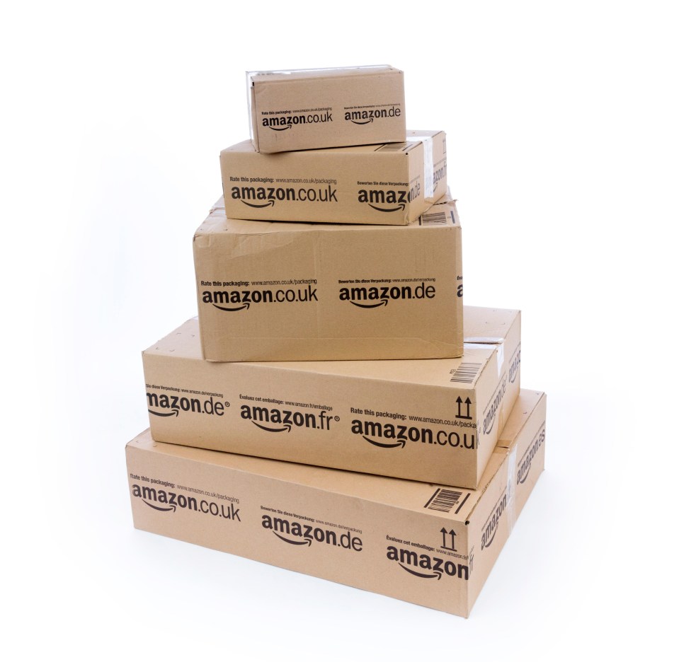 several amazon boxes are stacked on top of each other