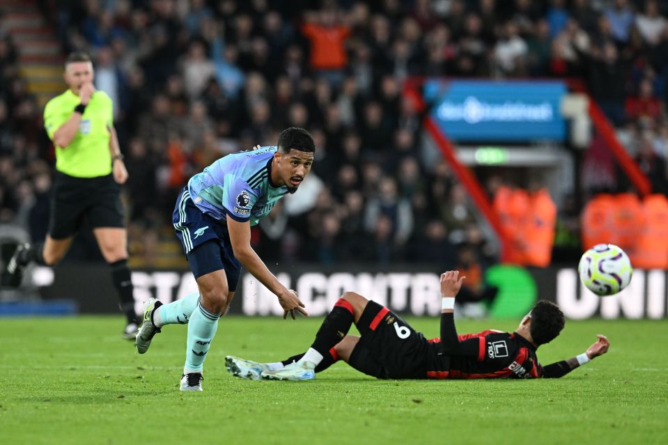 William Saliba was sent off against Bournemouth following a VAR review