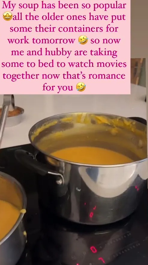 a pot of soup on a stove with a caption that says " my soup has been so popular "