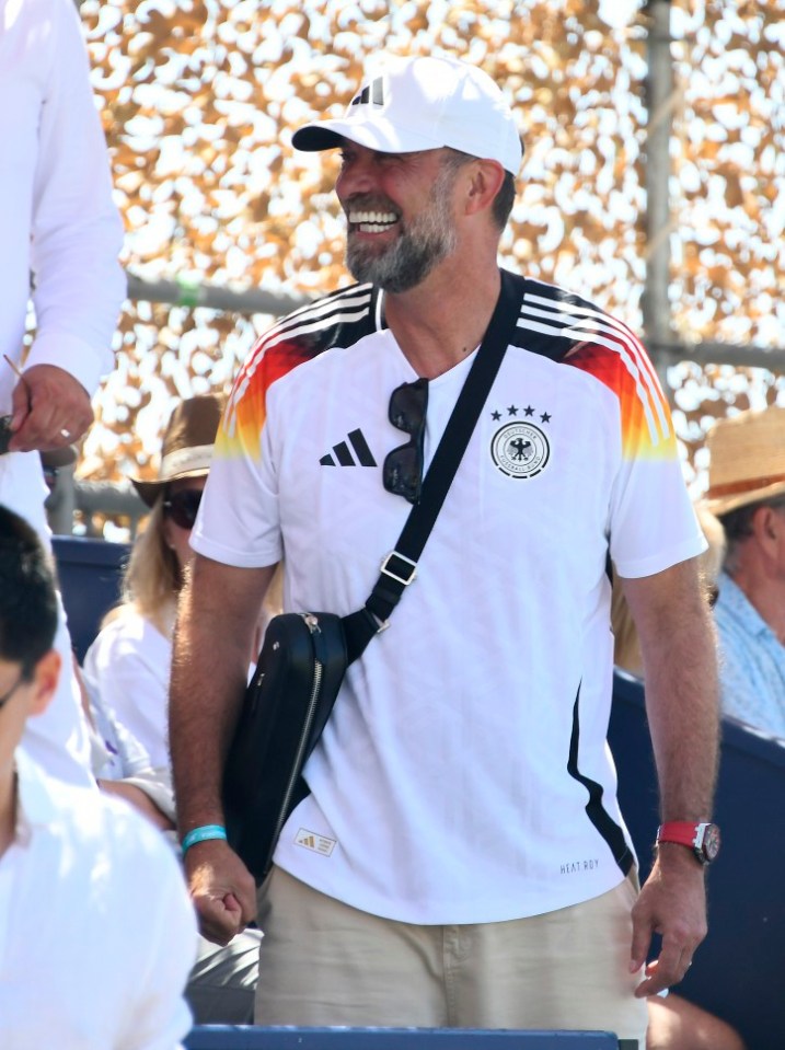 The former German coach of Liverpool F.C Jurgen Klopp and his wife Ulla attend the final of the Mallorca Championships tennis tournament which takes place on Sunday 29th June at the tennis courts of the Mallorca Country Club in Santa Ponsa. Pictured: jurgen klopp Ref: BLU_S7783174 290624 NON-EXCLUSIVE Picture by: Joan Llado / GTres / SplashNews.com Splash News and Pictures USA: 310-525-5808 UK: 020 8126 1009 eamteam@shutterstock.com Egypt Rights, Germany Rights, Singapore Rights, Thailand Rights, United Arab Emirates Rights, Switzerland Rights, Sweden Rights, Australia Rights, Ireland Rights, Austria Rights, South Africa Rights, Jordan Rights, United States Rights, Saudi Arabia Rights, United Kingdom Rights, Qatar Rights, Taiwan Rights, Canada Rights, South Korea Rights, New Zealand Rights, Norway Rights, Finland Rights, Israel Rights, Turkey Rights, Denmark Rights, Lebanon Rights