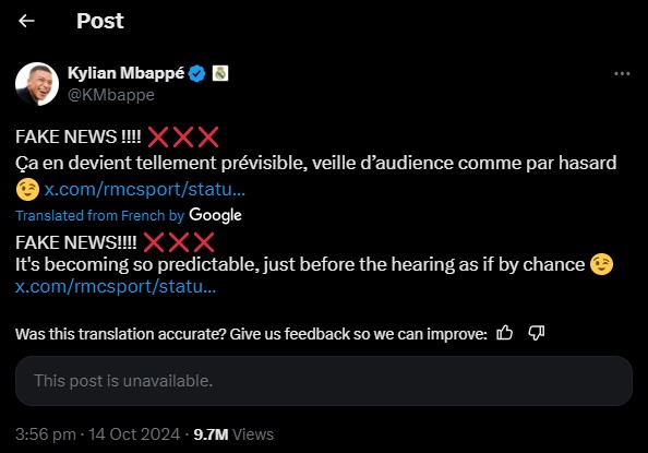 a screenshot of a tweet from kylian mbappe