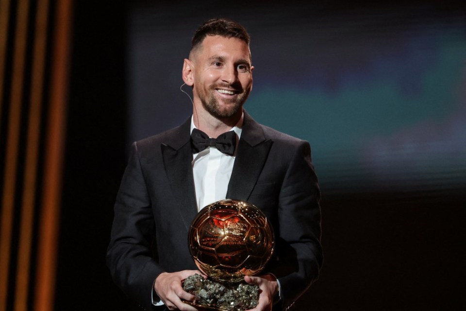 (FILES) (FILES) Inter Miami CF's Argentine forward Lionel Messi receives his 8th Ballon d'Or award during the 2023 Ballon d'Or France Football award ceremony at the Theatre du Chatelet in Paris on October 30, 2023. (Photo by FRANCK FIFE / AFP) (Photo by FRANCK FIFE/AFP via Getty Images)