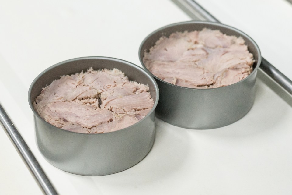 two cans of tuna are sitting on a table