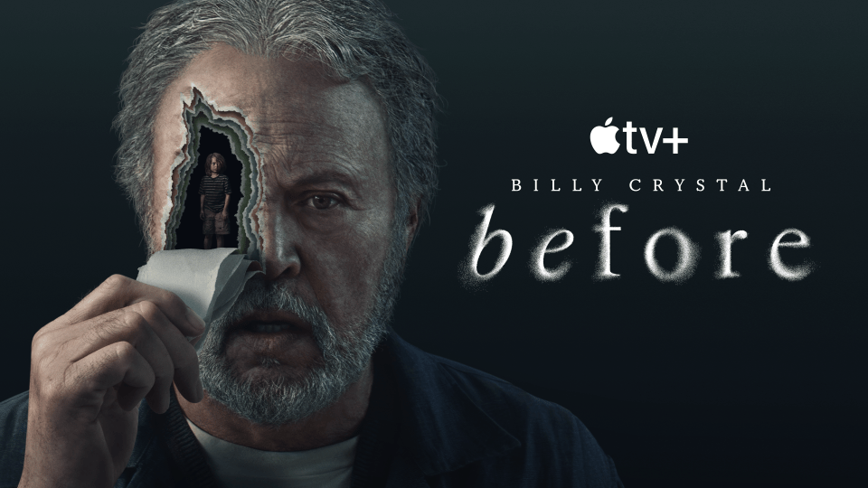 a poster for billy crystal 's before shows a man with a hole in his face