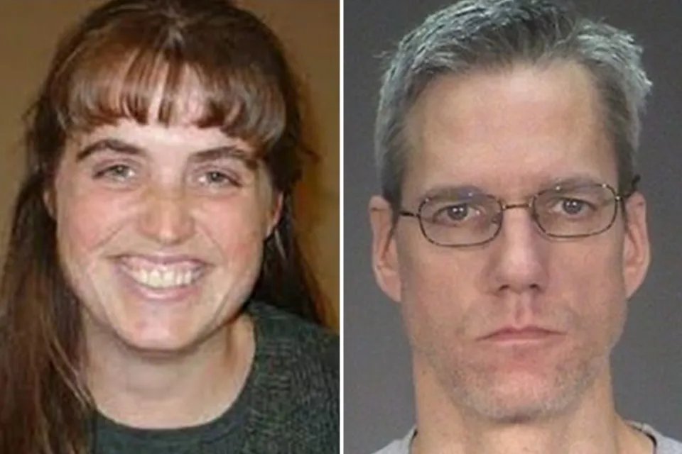 a woman is smiling next to a man wearing glasses .