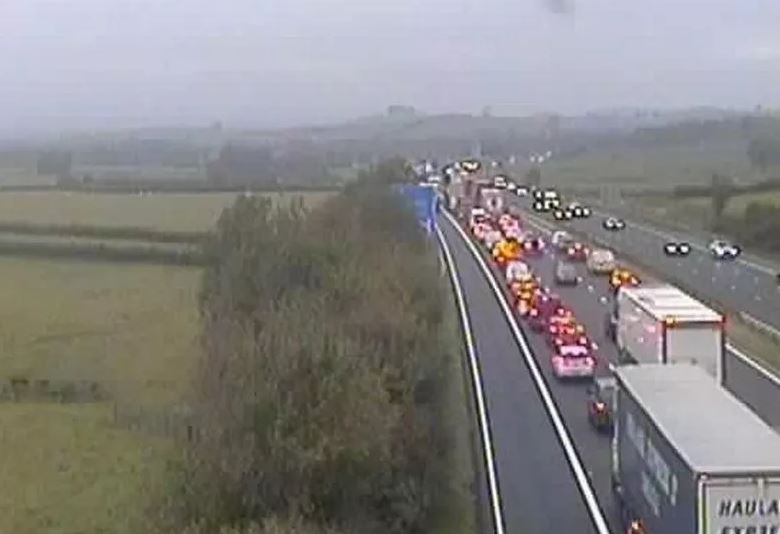 Traffic on the M6 motorway following the horror crash yesterday