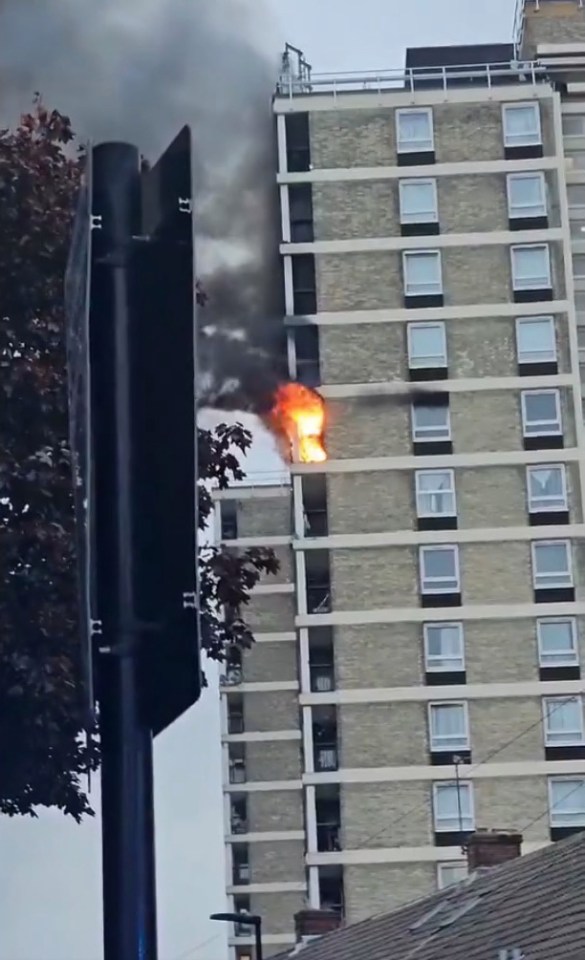 Flames tore through the balcony and flat