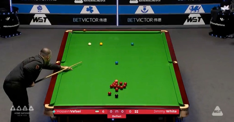 The ball shot up and rolled along the rail before dropping into the other corner