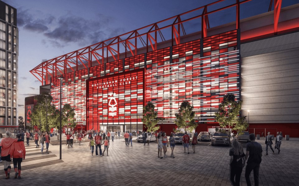 an artist 's impression of the new forest football club stadium