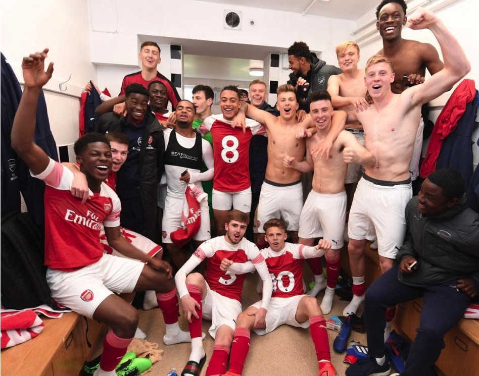 Greenwood (second row, second from right) with his Arsenal academy pals