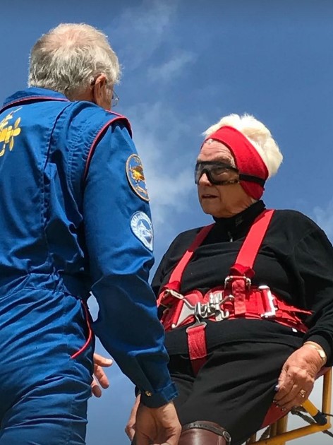 And revealed she was 'one of the oldest ladies to ever wing walk'