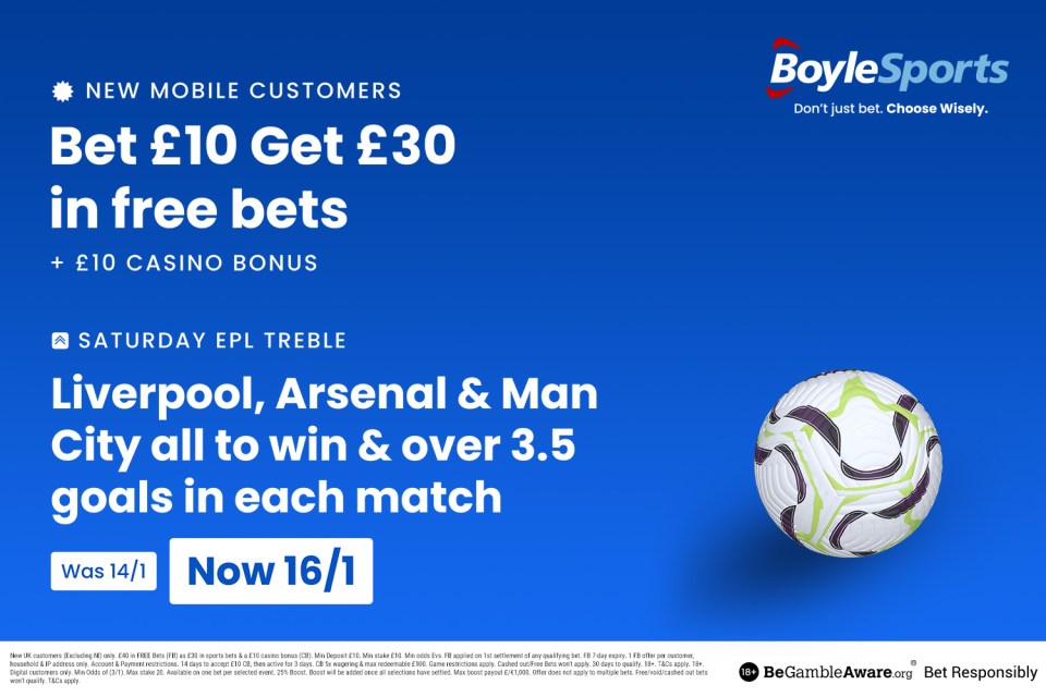 Get Liverpool, Arsenal & Man City boost, £30 in free bets AND £10 casino bonus