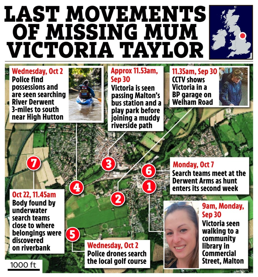 a map showing the last movements of missing mum victoria taylor