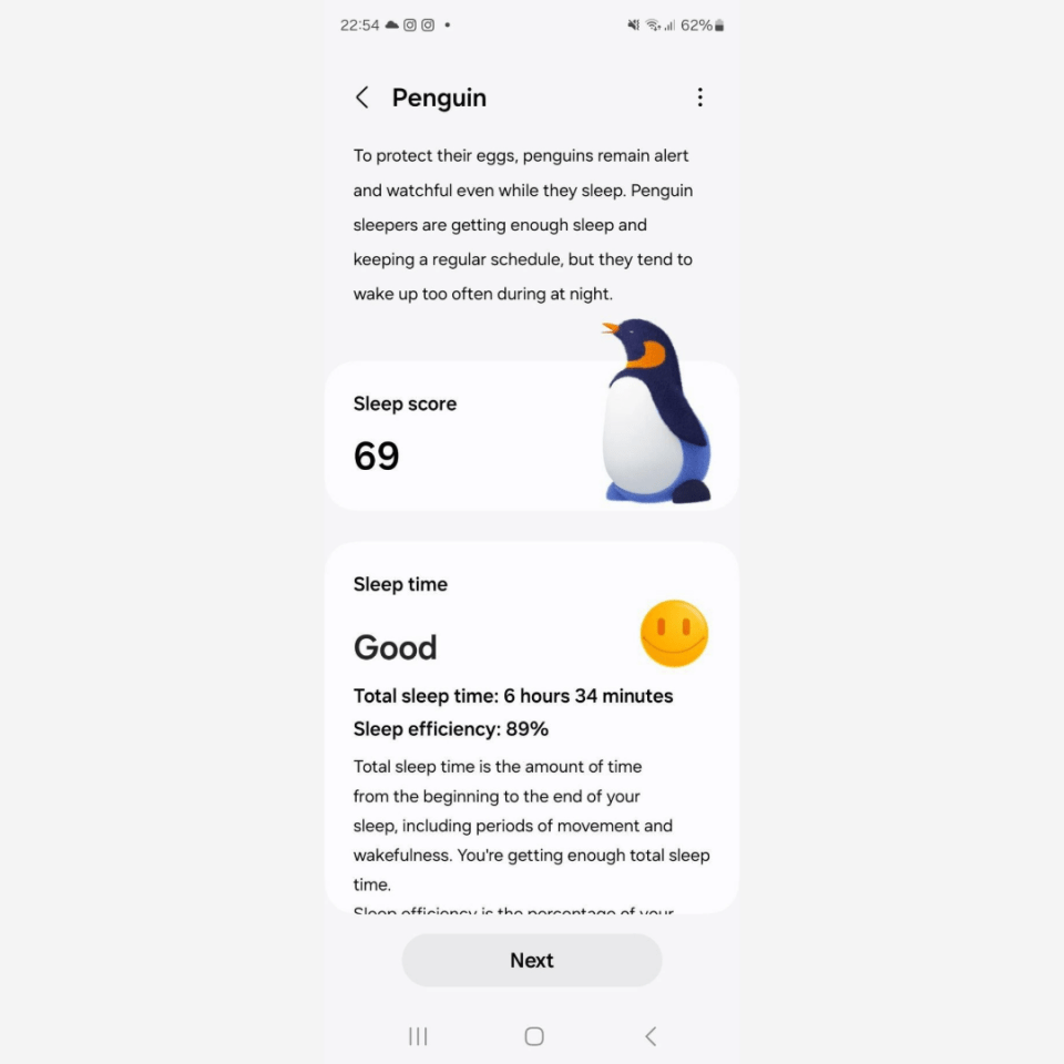 My "Sleep Animal" is a penguin, thanks to my habit of frequently waking up during the night