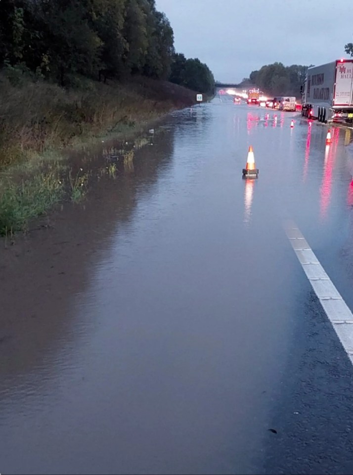 Flooding on the A1M in County Durham closes the road between Bradbury and Aycliffe