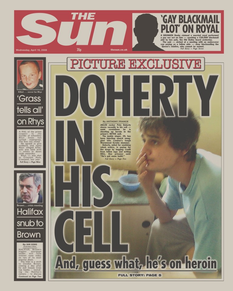 The Sun exposed how Pete Doherty took drugs during his time in HMP Wormwood Scrubs