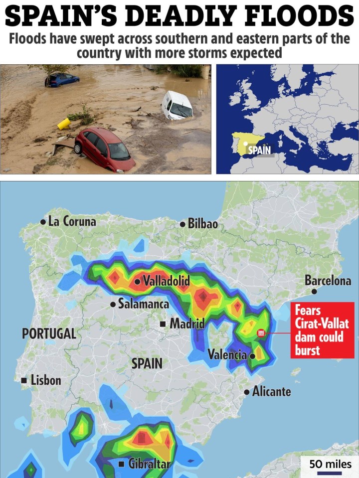 an advertisement for spain 's deadly floods with a map