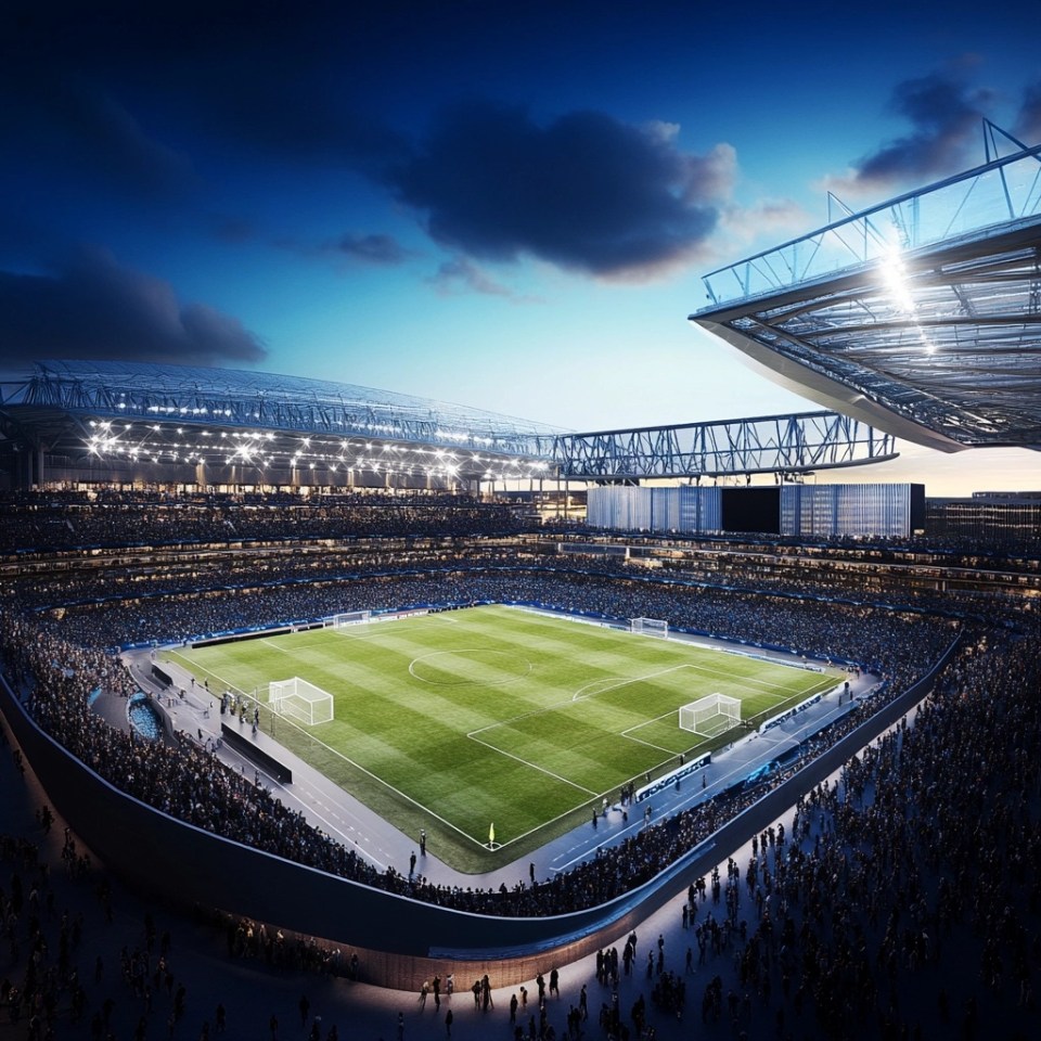 an artist 's impression of the new soccer stadium