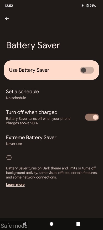 a screenshot of the battery saver settings on a phone