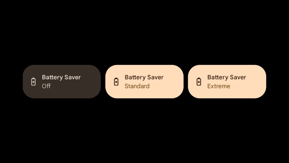 three buttons that say battery saver off standard and extreme