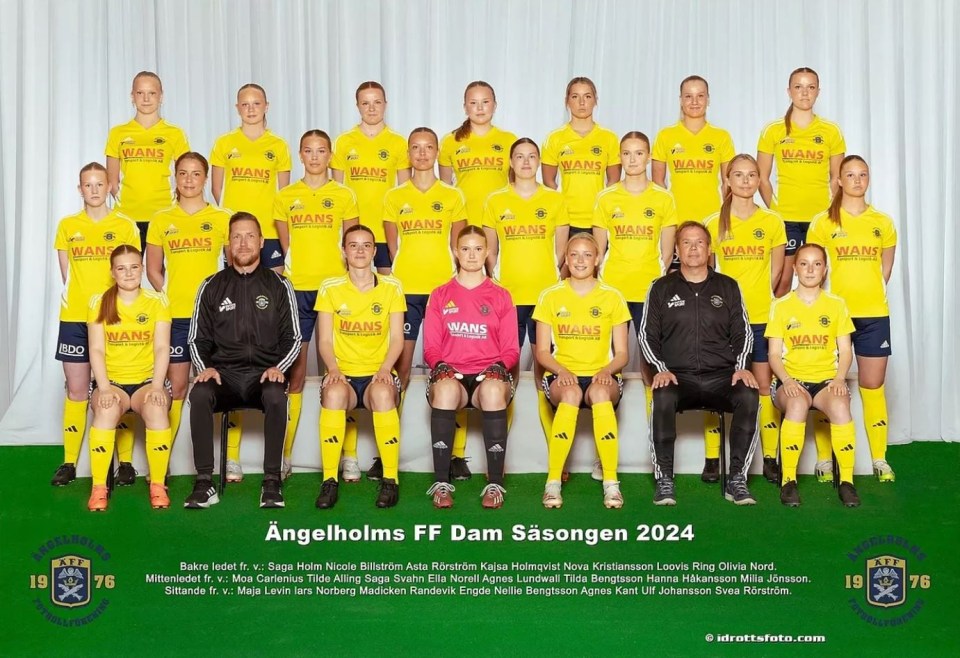 angelholms ff dam soccer team poses for a team photo