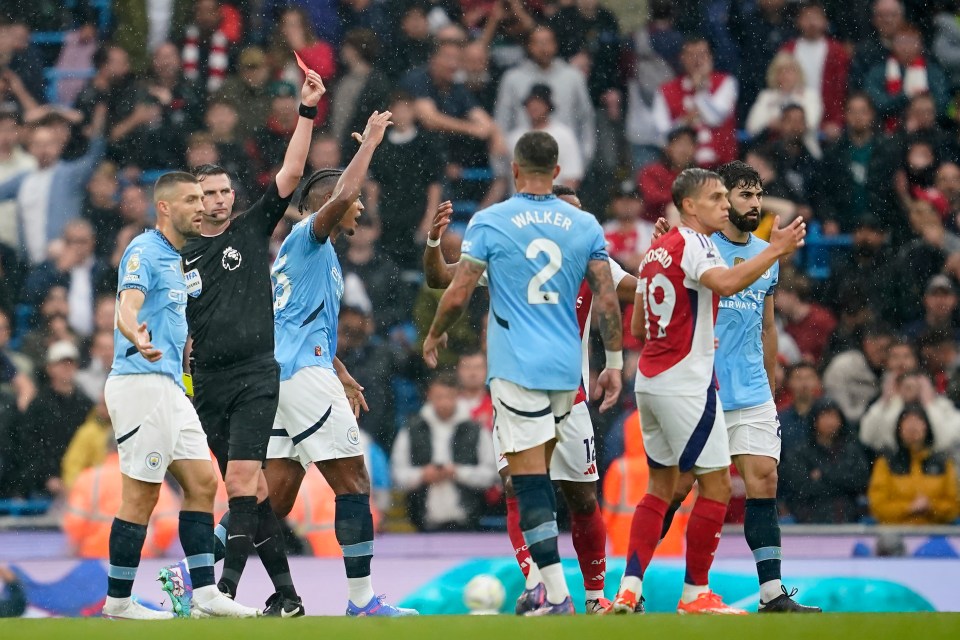 Leandro Trossard was sent for an early bath against City