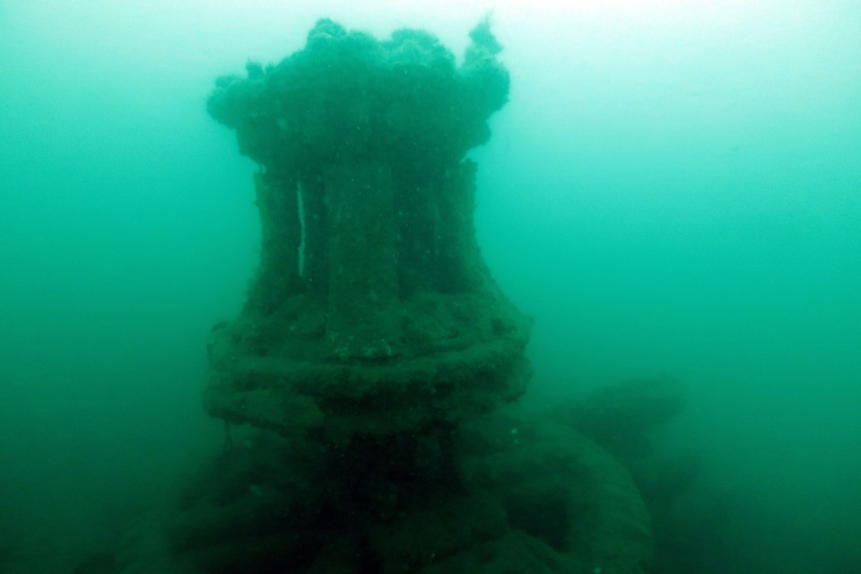 a large statue in the middle of a body of water