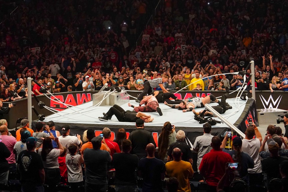 The Monday Night Raw ring ended up collapsing due to the sheer force of the slam