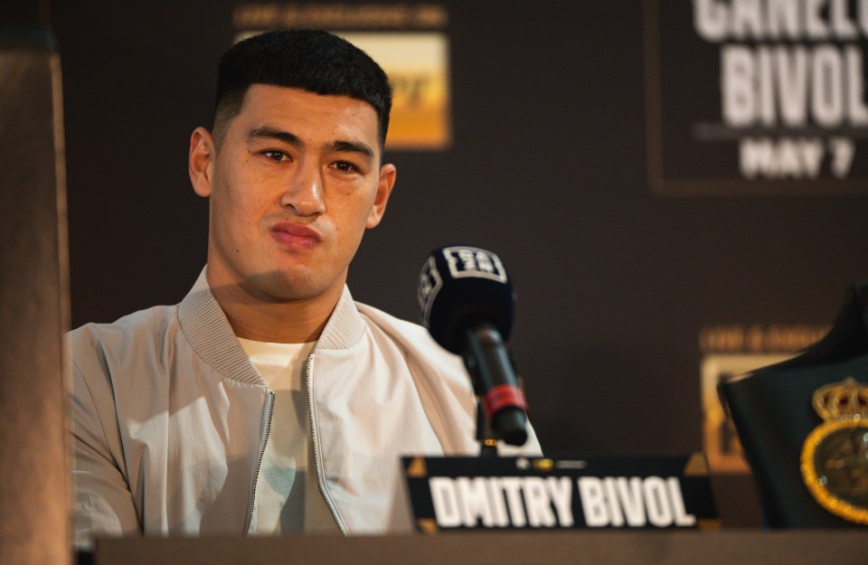 boxer dmitry bivol looks on during the press conference announcing the may 7th canelo alvarez vs dmitry bivol