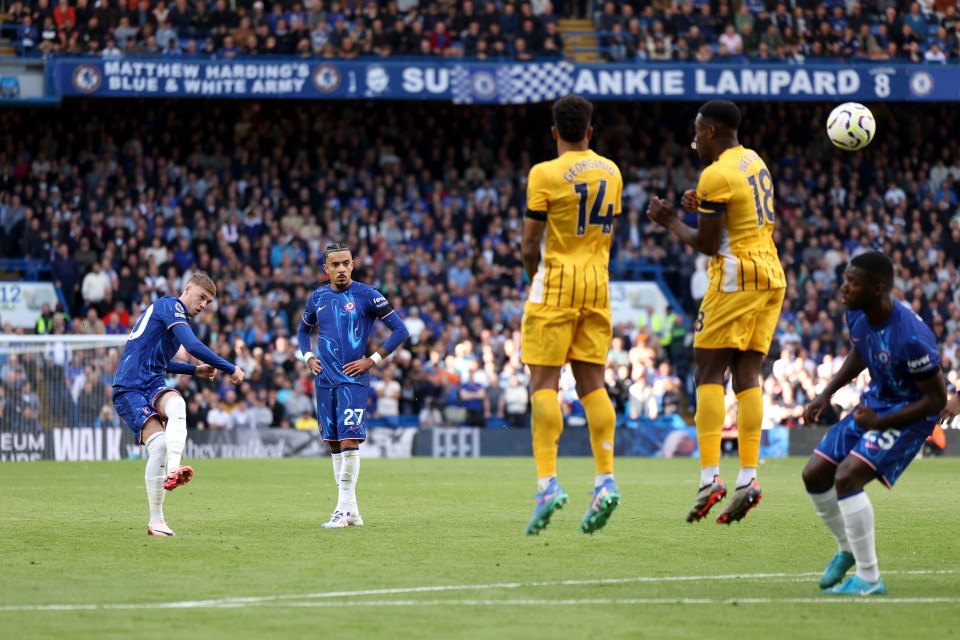 The star scored four goals against Brighton including this free-kick