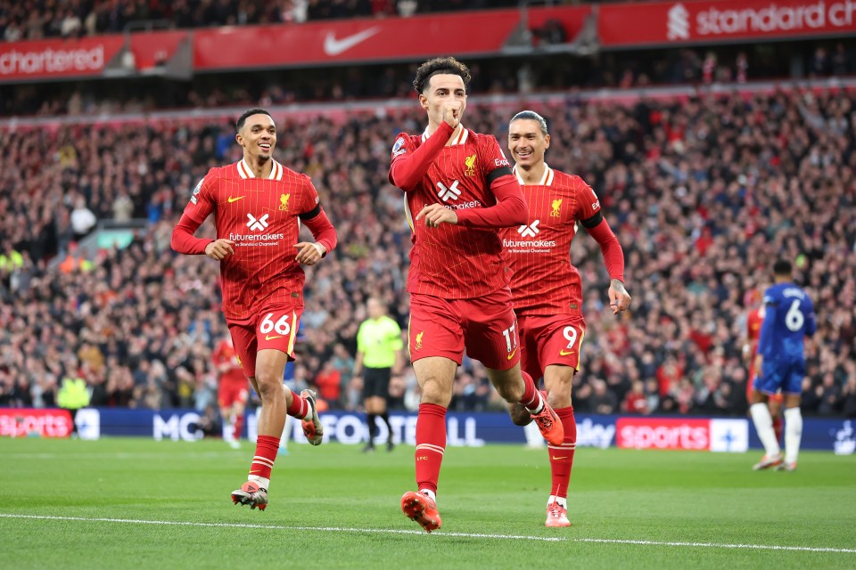 Curtis Jones celebrated his goal against Chelsea by sucking his thumb