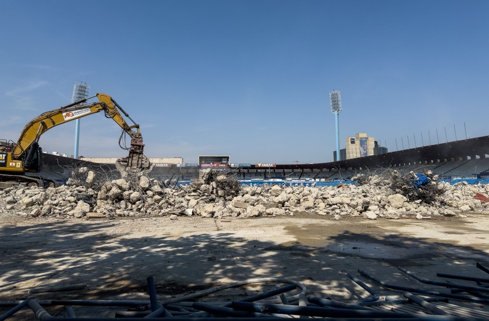 There is a building site at one end of the ground