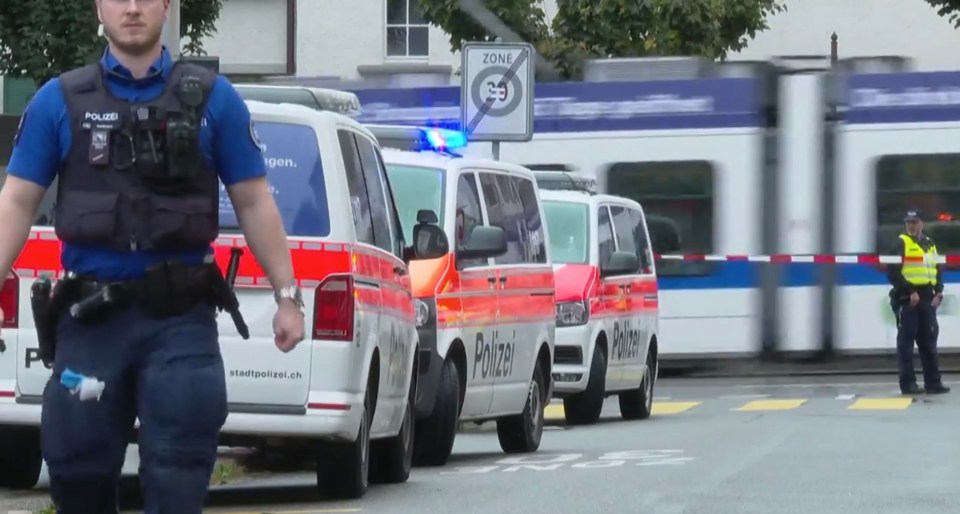 Several police cars are stationed near the scene