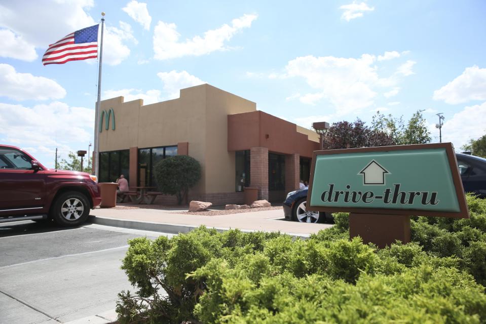 Even the restaurant's drive-thru sign is teal