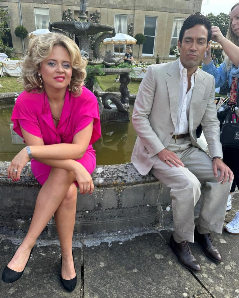 Emily on set with co-star Alex Hassell who plays a Tory MP