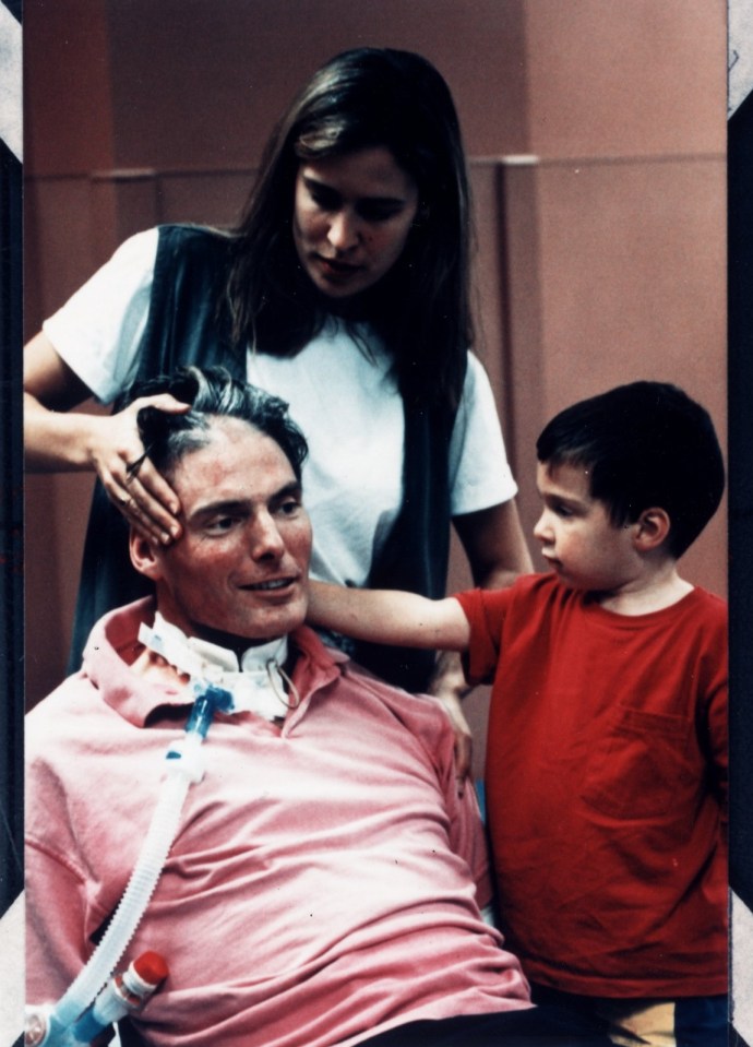 Christopher's wife Dana Morosini and son Will with Christopher after the devastating accident