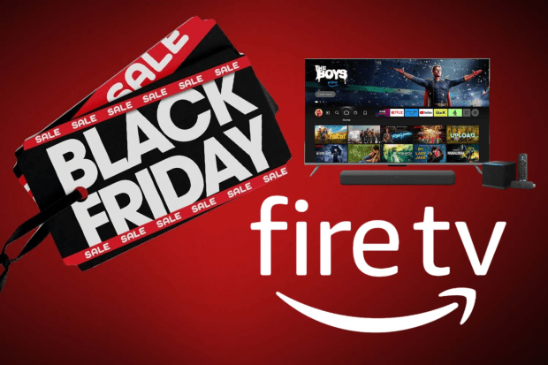 a sign that says black friday next to a fire tv