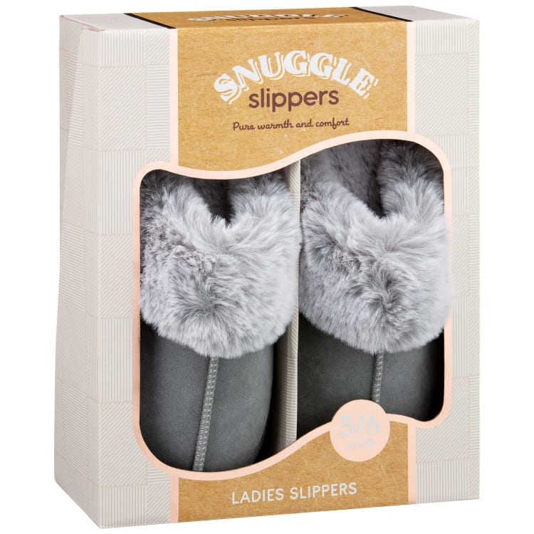 a box of snuggle slippers for women