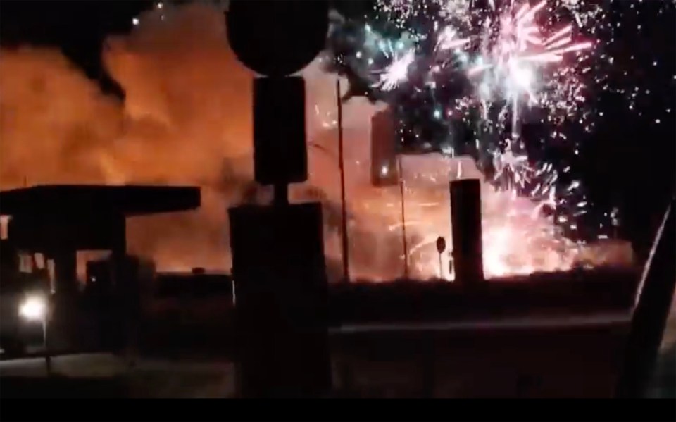 Footage from the crash shows the hundreds of fireworks suddenly lighting up the night sky