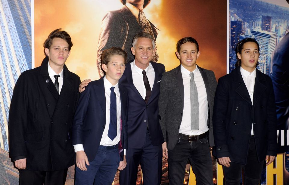 Gary Lineker with sons Harry, Angus, George and Tobias