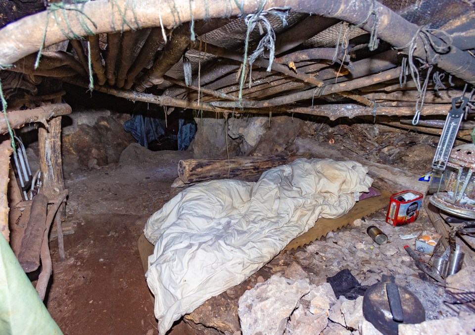 Caves have been turned into homes, complete with bedding and a kitted-out kitchen