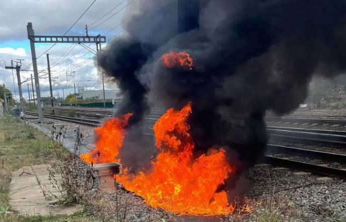 A fire has erupted near railway tracks in Stevenage