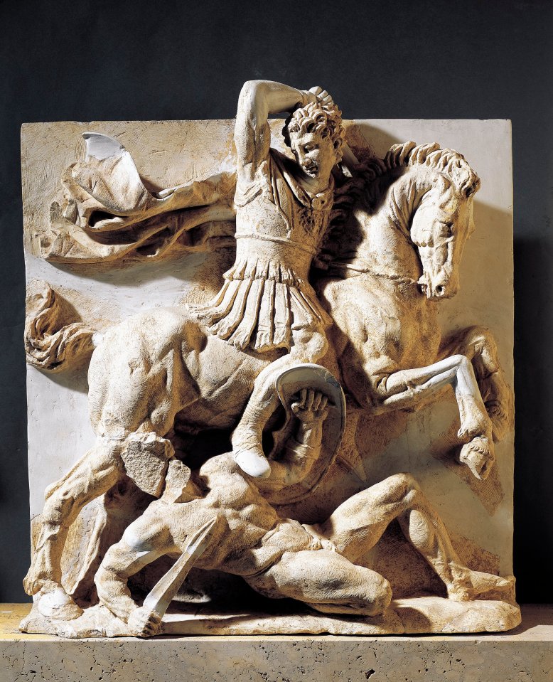 Fragment of Metope, sculpture from an ancient Greek temple