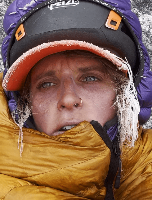 Faye Manners was left turning a shade of purple after spending two days trapped up the mountain