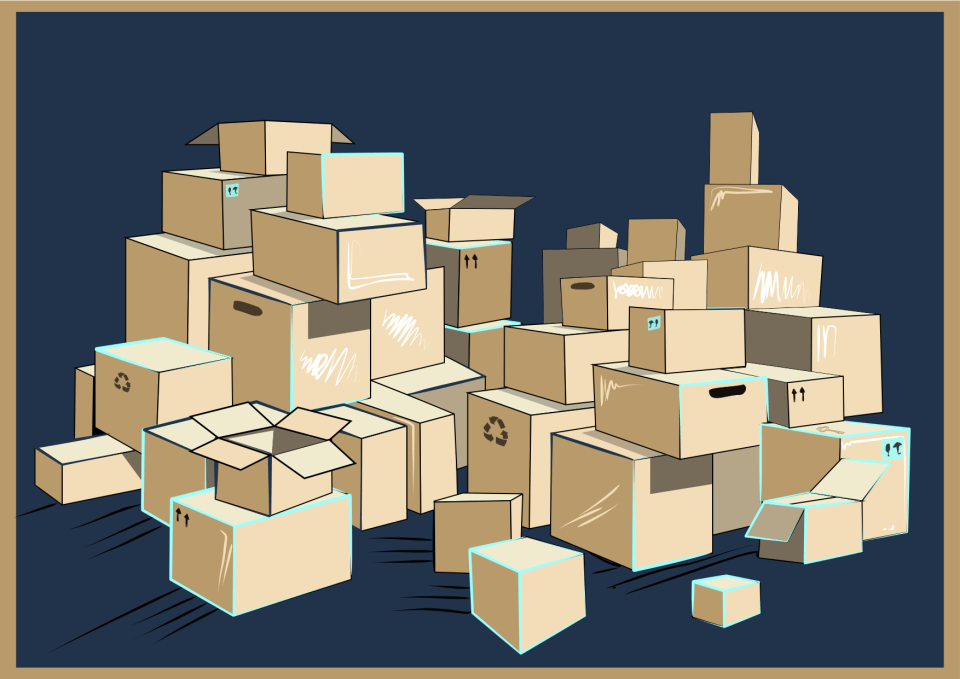 a bunch of cardboard boxes are stacked on top of each other